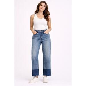 Judy Blue Column Straight Jeans High Waist Dark Blue Raw Hem Size 13 US 31 New